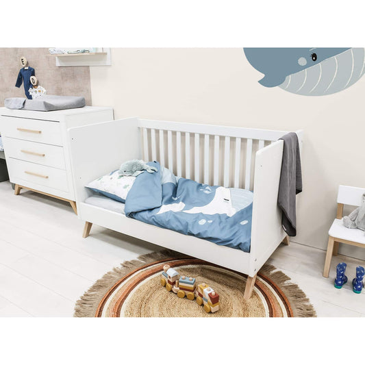 Chambre bébé complète FENNA 3 éléments - Lit évolutif, commode et armoire - Blanc et bois