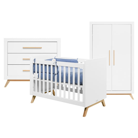 Chambre bébé complète FENNA 3 éléments - Lit, commode et armoire - Blanc et bois