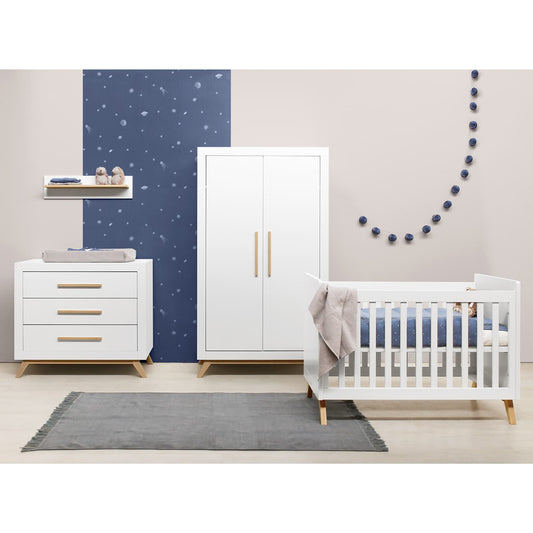 Chambre bébé complète FENNA 3 éléments - Lit, commode et armoire - Blanc et bois