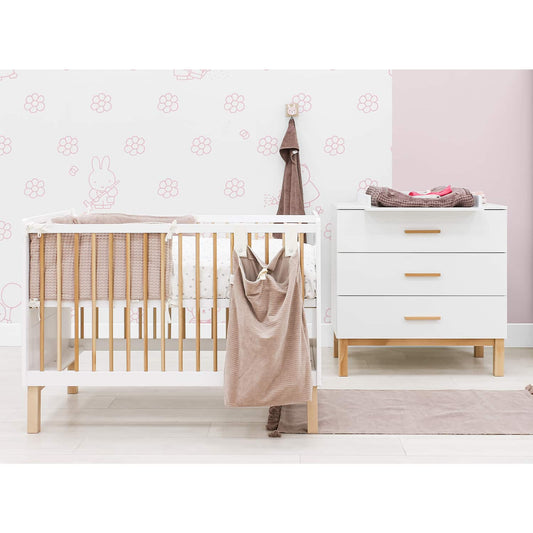 Chambre bébé LOTTE 2 éléments - Lit et commode - Blanc et bois