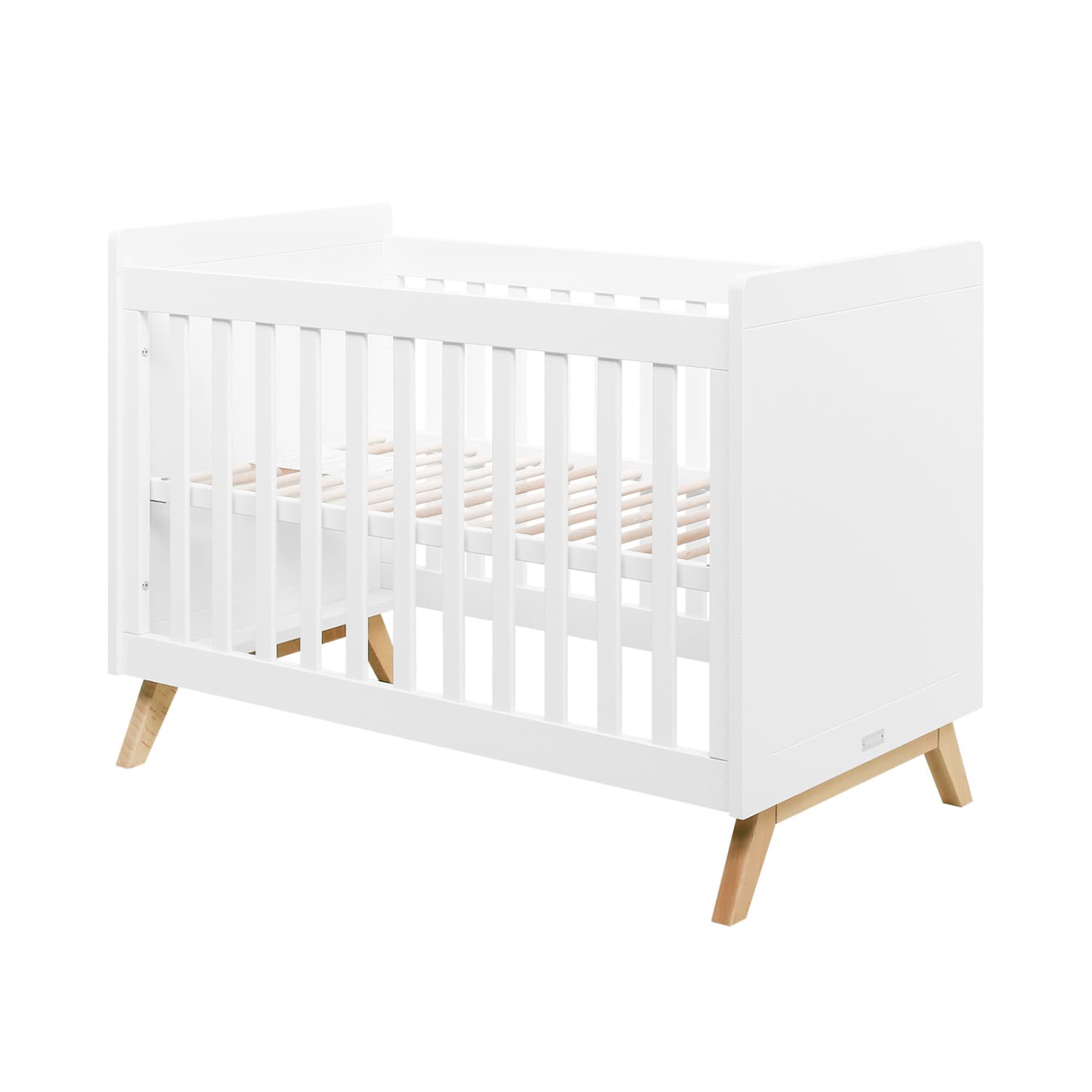 lit bébé à barreaux 60x120 cm bois et blanc avec sommier à hauteur ajustable