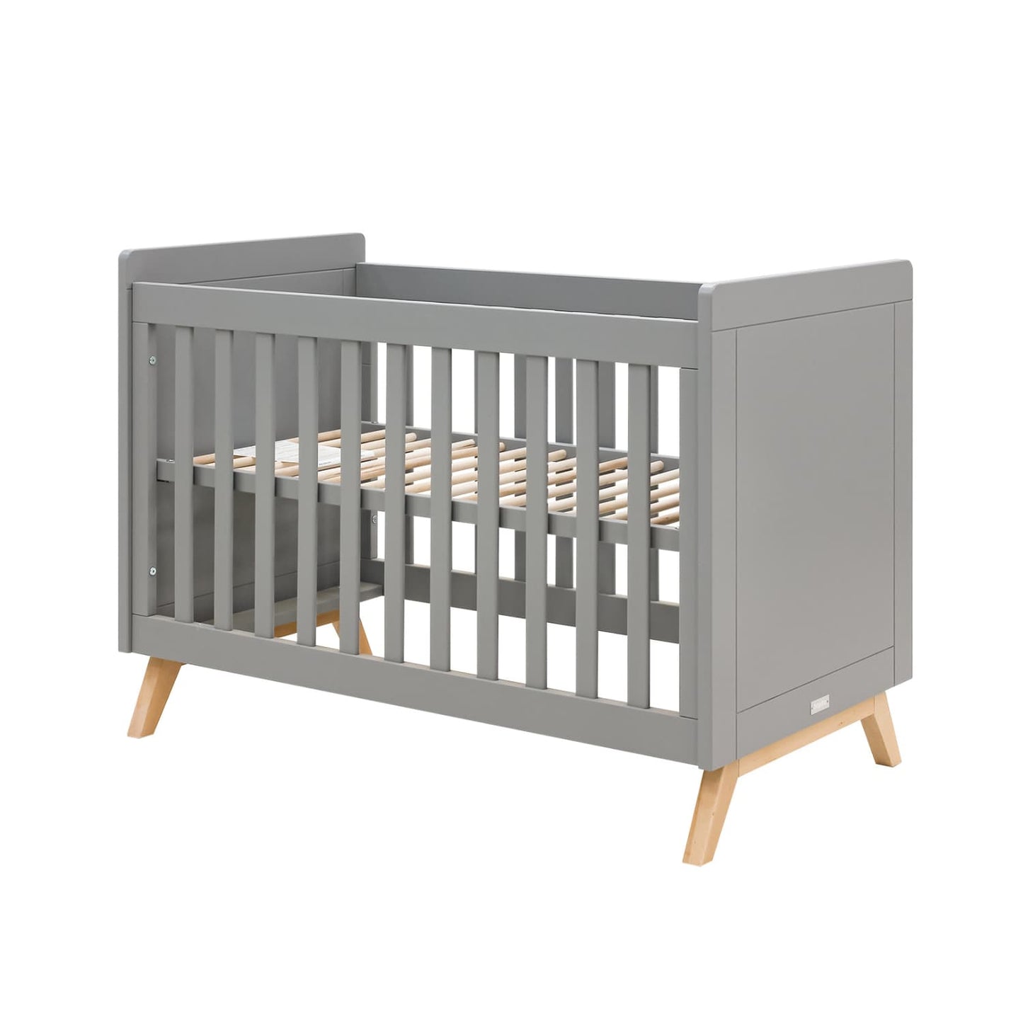 lit bébé à barreaux 60x120 cm bois et gris avec sommier à hauteur ajustable