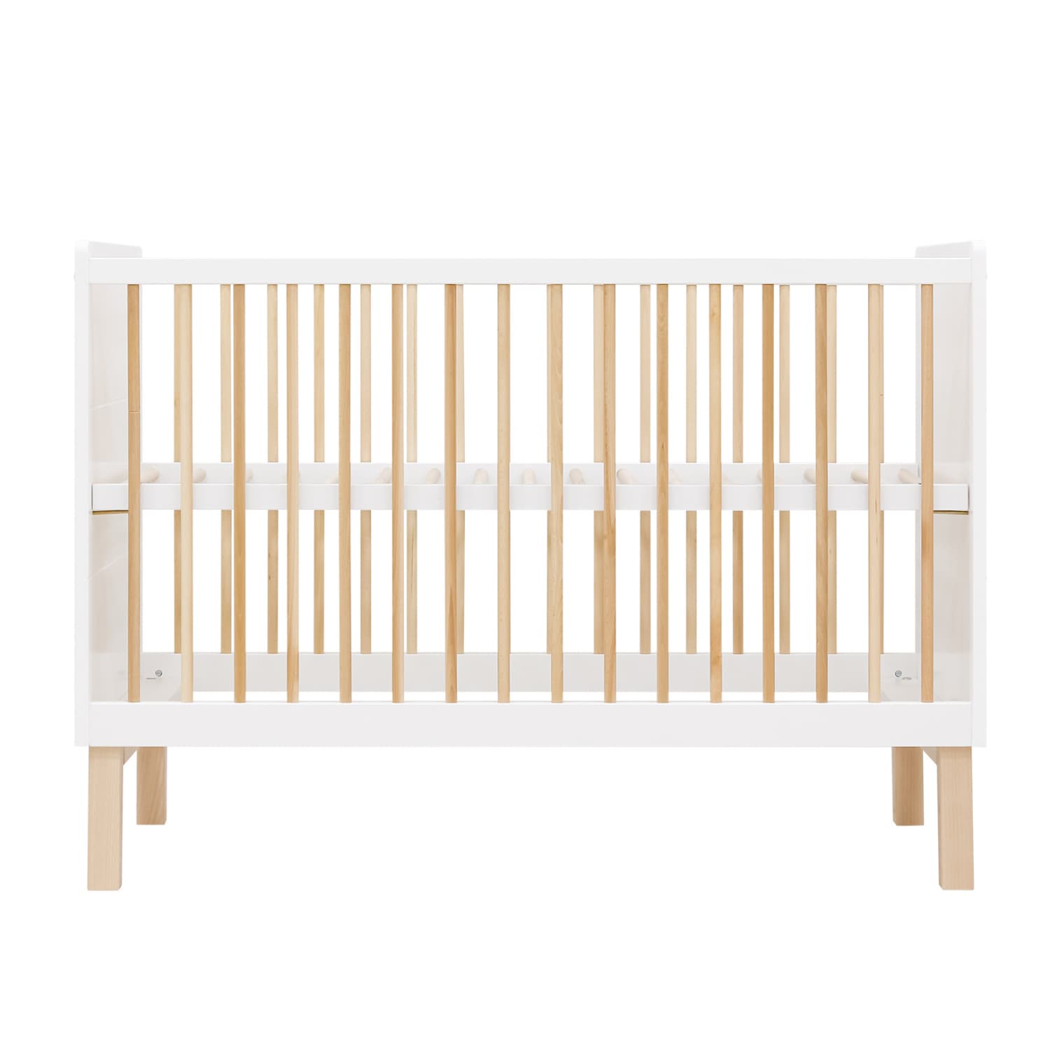 lit bébé à barreaux 60x120 cm bois et blanc avec sommier à hauteur ajustable