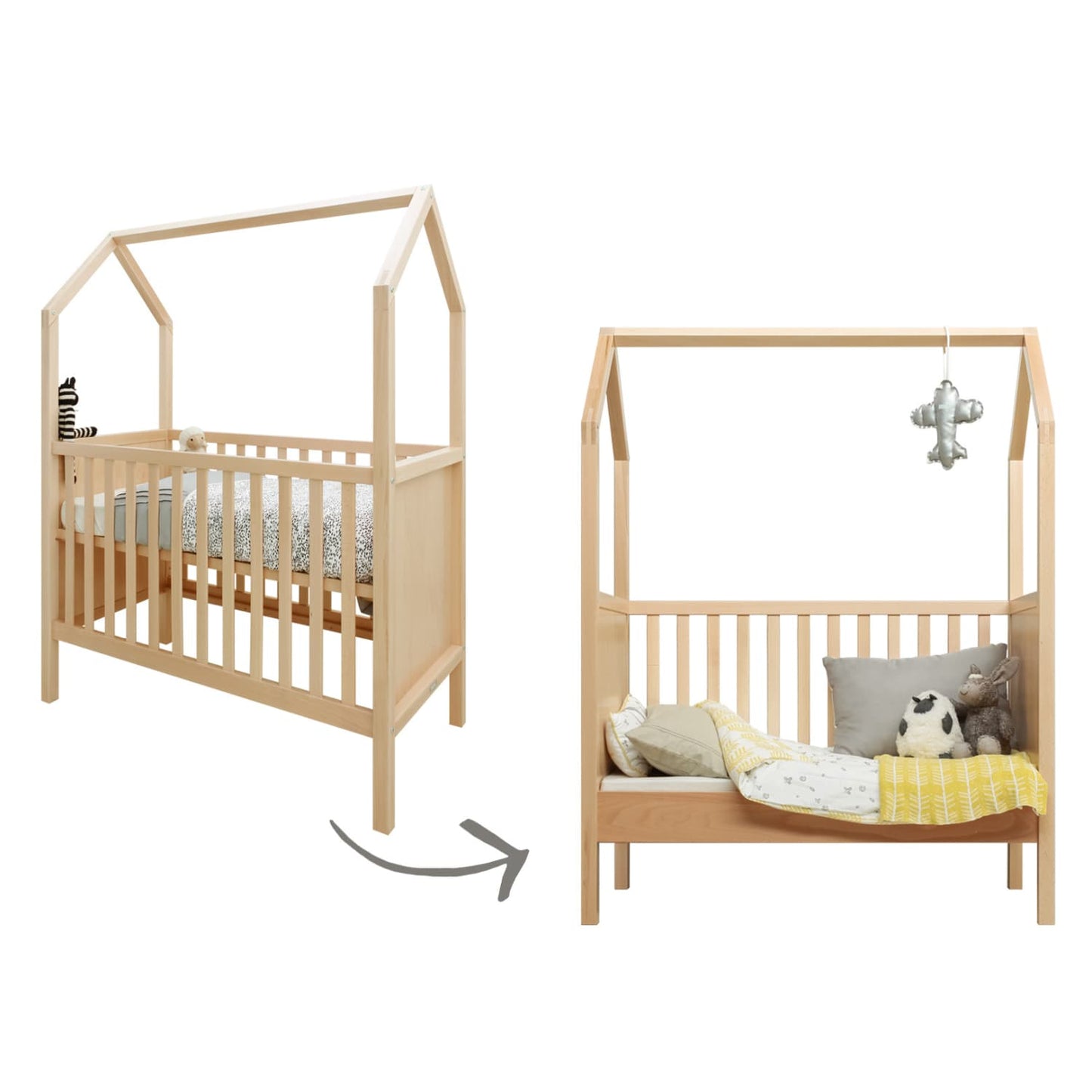 lit bébé cabane évolutif 60x120 cm bois naturel avec sommier à hauteur ajustable