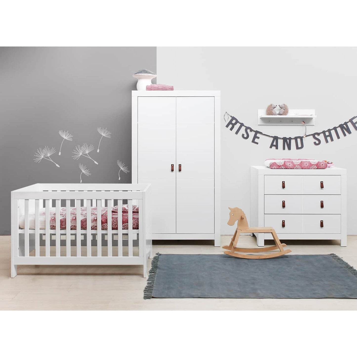 Chambre bébé complète NOAH 3 éléments - Lit, commode et armoire - Blanc