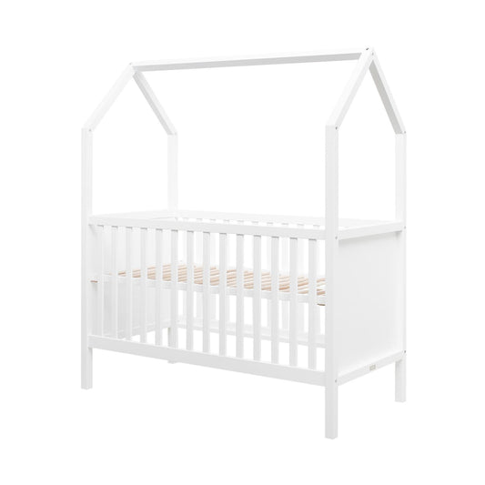 lit bébé cabane évolutif 70x140 cm blanc avec sommier à hauteur ajustable