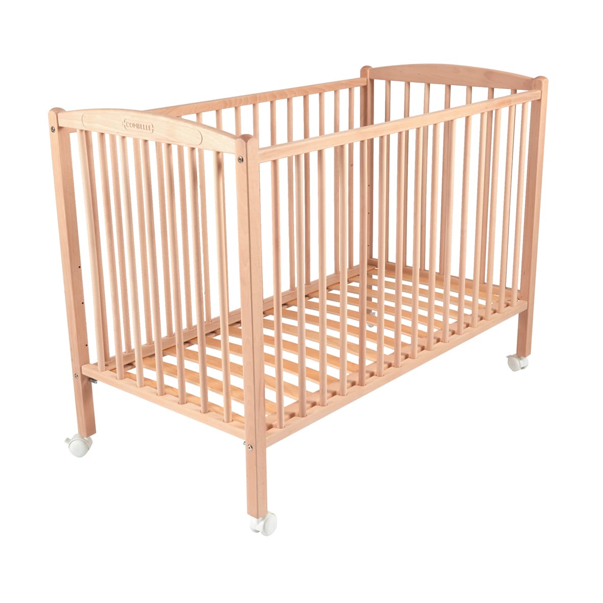 lit bébé à barreaux 60x120 cm sur roulettes en bois nature combelle