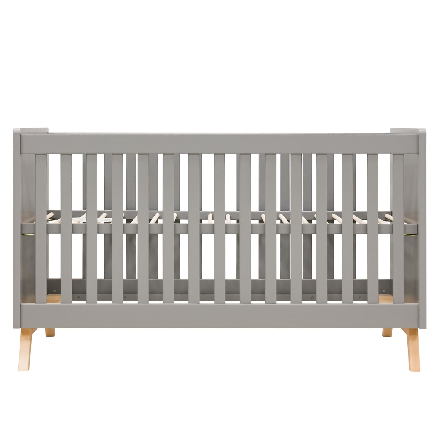 lit bébé évolutif à barreaux 70x140 cm bois et gris avec sommier à hauteur ajustable