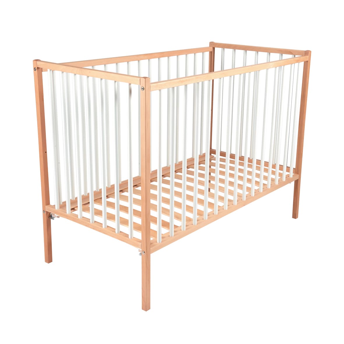 lit bébé à barreaux 60x120 cm en bois naturel finition vernis et blanc combelle