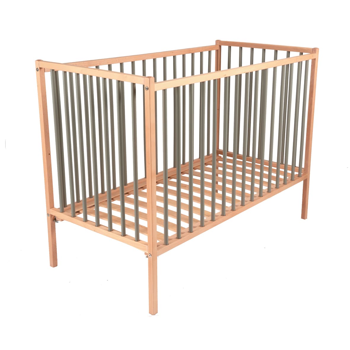 lit bébé à barreaux 70x140 cm en bois naturel finition vernis et gris combelle