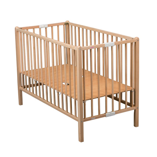 lit bébé à barreaux 60x120 cm pliant en bois naturel finition vernis combelle