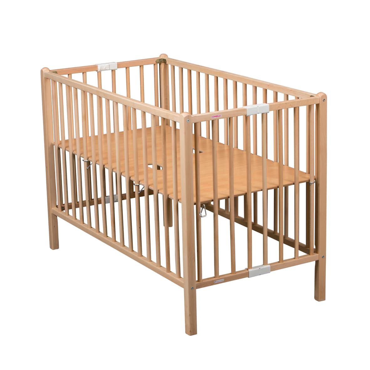 lit bébé à barreaux 60x120 cm pliant en bois naturel finition vernis combelle