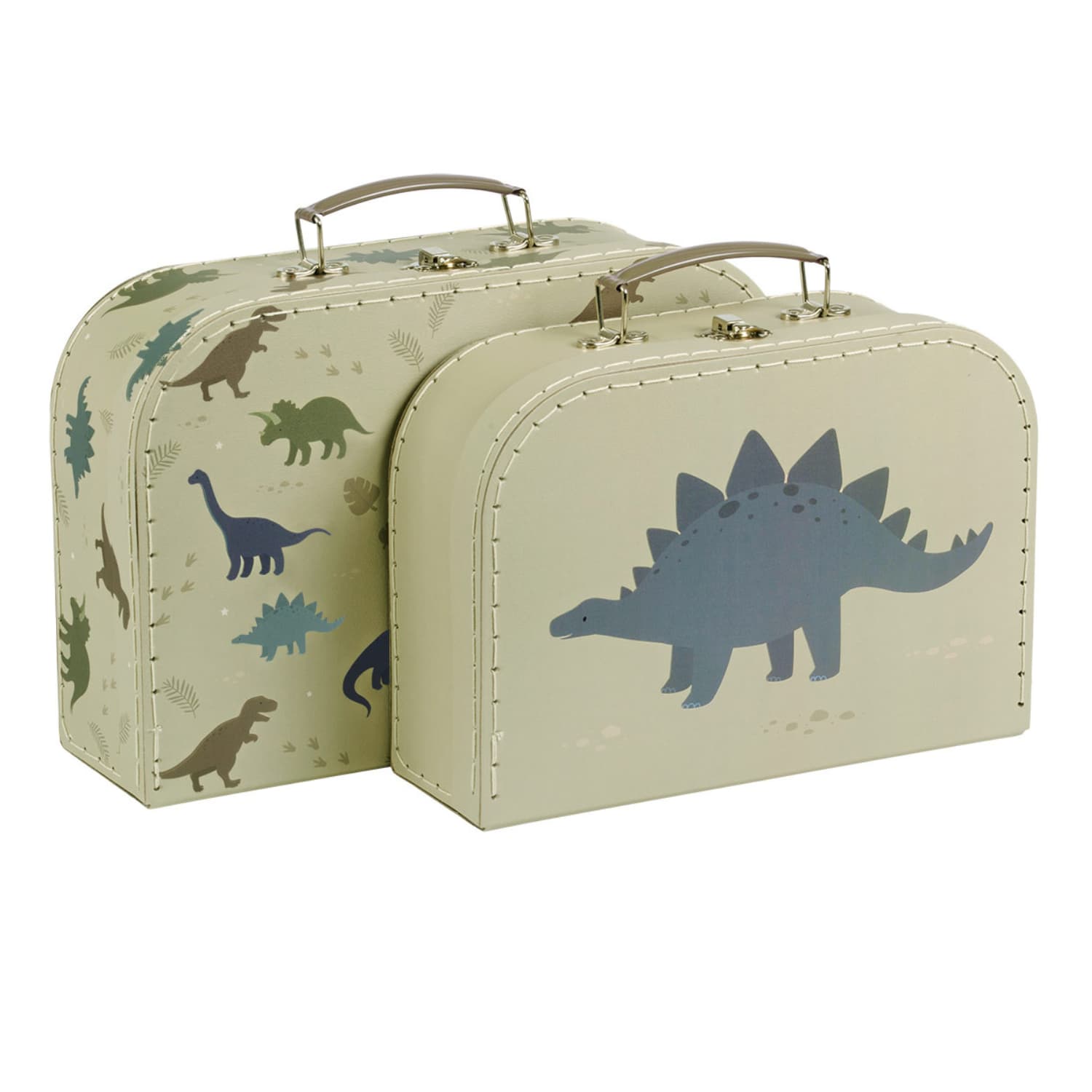 valisettes en carton pour rangement chambre bebe et enfant motif dinosaures marque A Little Lovely Company