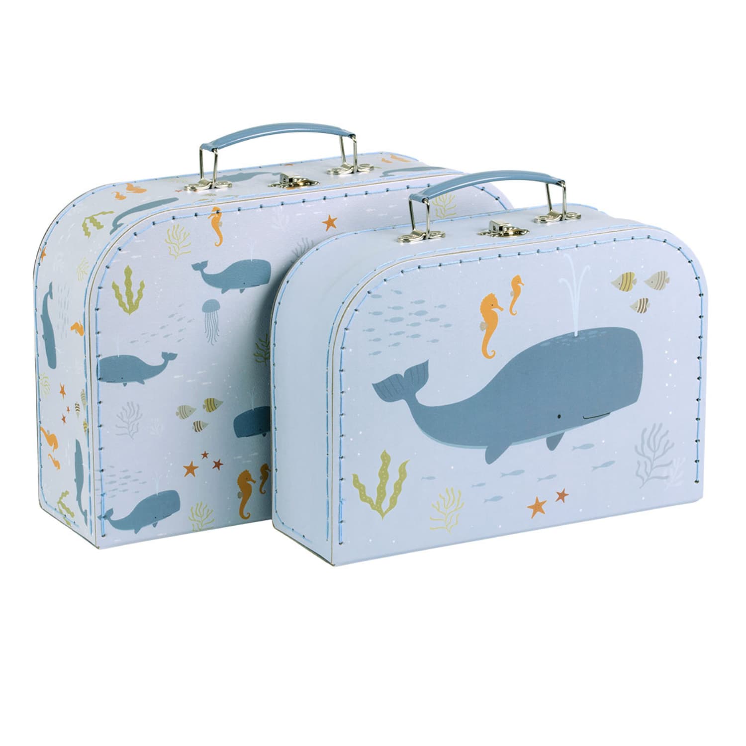 valisettes en carton pour rangement chambre bebe et enfant motif océan marque A Little Lovely Company